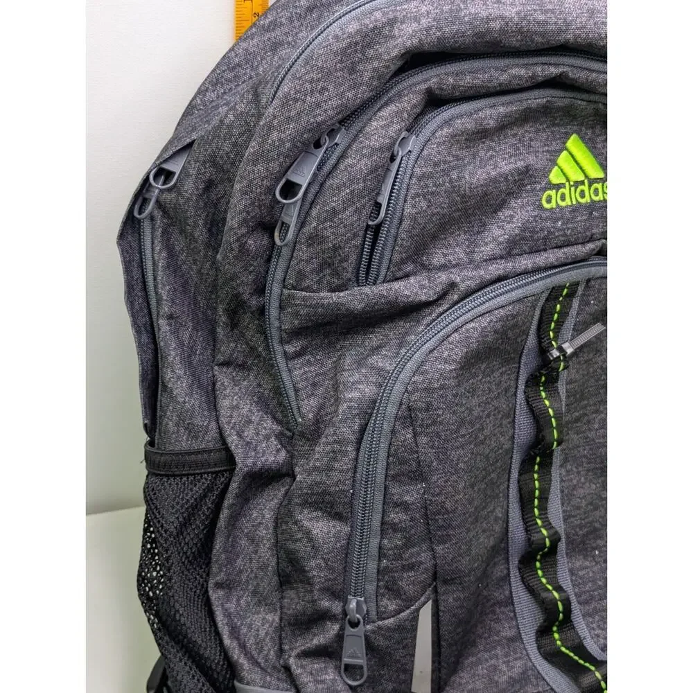 Adidas LoadSpring Backpack Gray Black Neon Green Large Multi Pocket School Bag